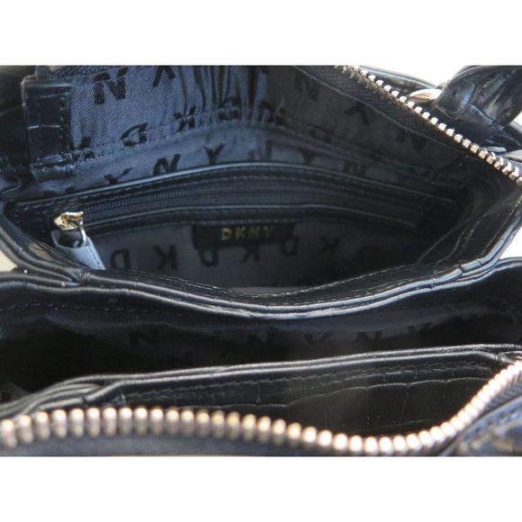 DKNY R13DPJ47 SM Black Croc Embossed Paige Satchel Crossbody Bag w/Charms $178 - Picture 11 of 11